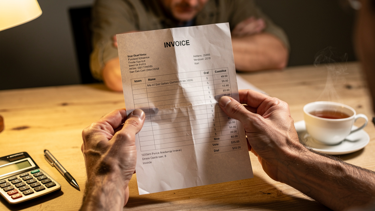 UK small business owner reviewing invoice for tax purposes