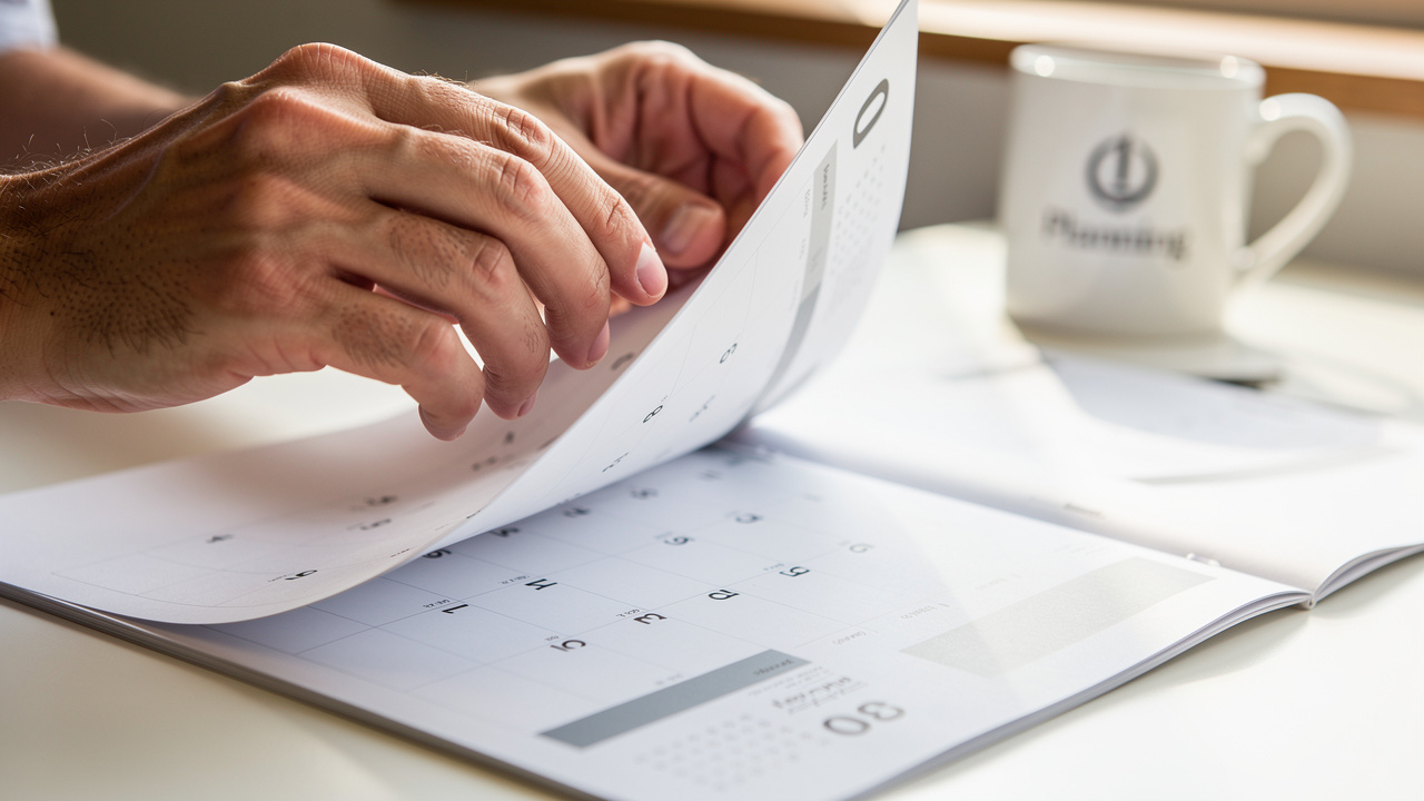 Hands turning calendar pages for VAT deadline planning